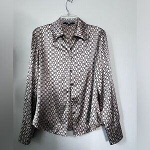Kasper Satin Open-Collar Blouse Shirt with French Cuffs Size 10
